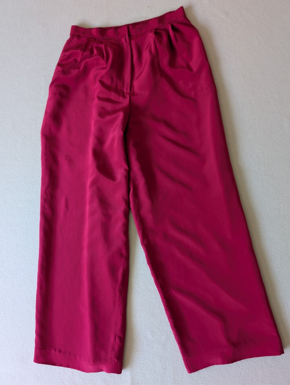 Vintage 100% Silk Pleated Trousers Burgundy Wine Purple 12P/28 Waist High Rise
